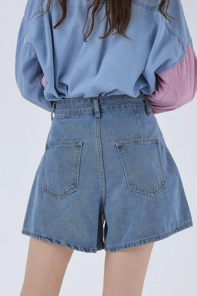 Storets Zoe Pintucked Denim Shorts Women Jeans