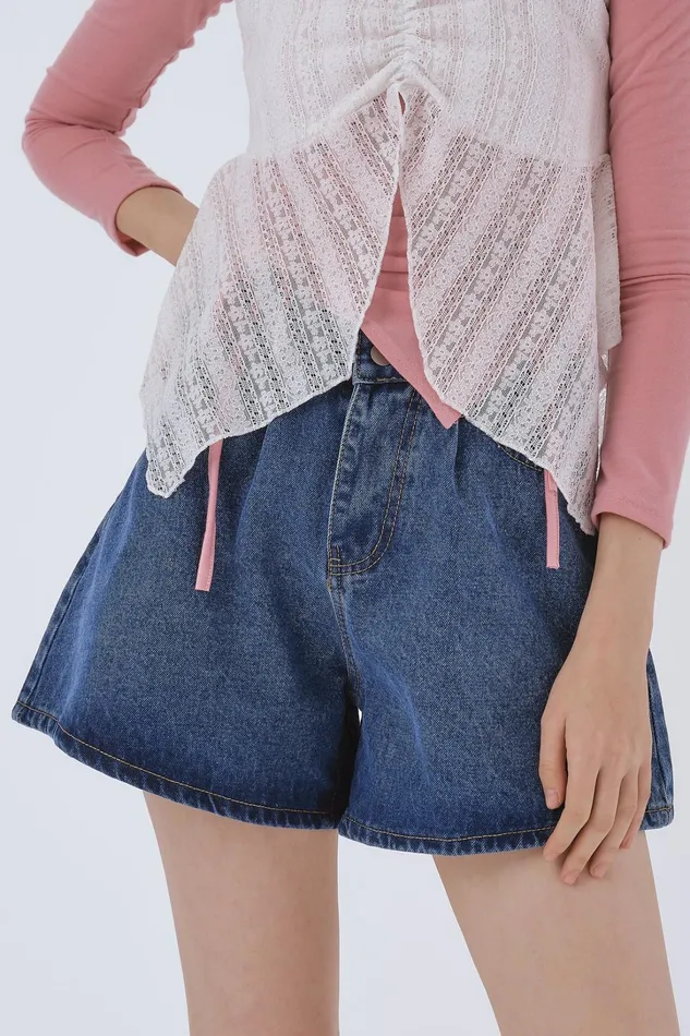 Storets Zoe Pintucked Denim Shorts Women Jeans
