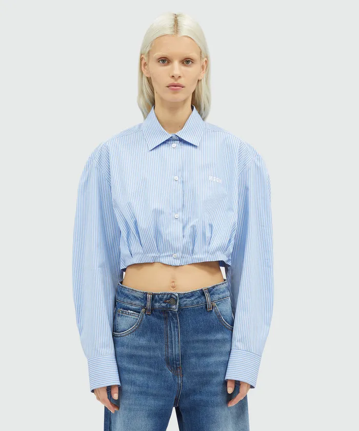 Striped Print Poplin CropTop Shirt Women MSGM Tops And Shirts