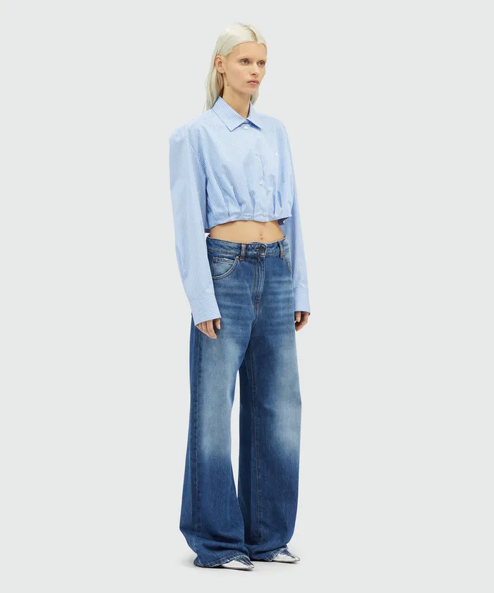 Striped Print Poplin CropTop Shirt Women MSGM Tops And Shirts