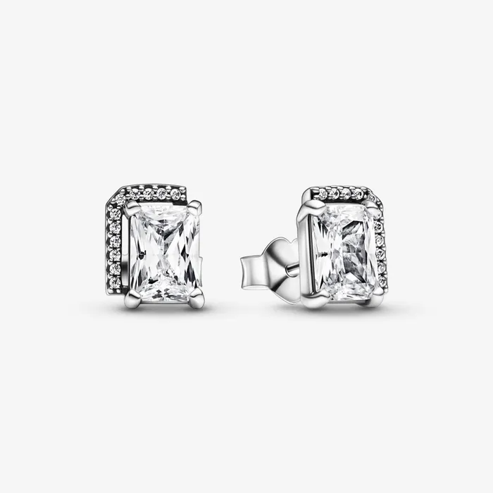 Stud Earrings Women Pandora Rectangular Sparkling Halo Stud Earrings