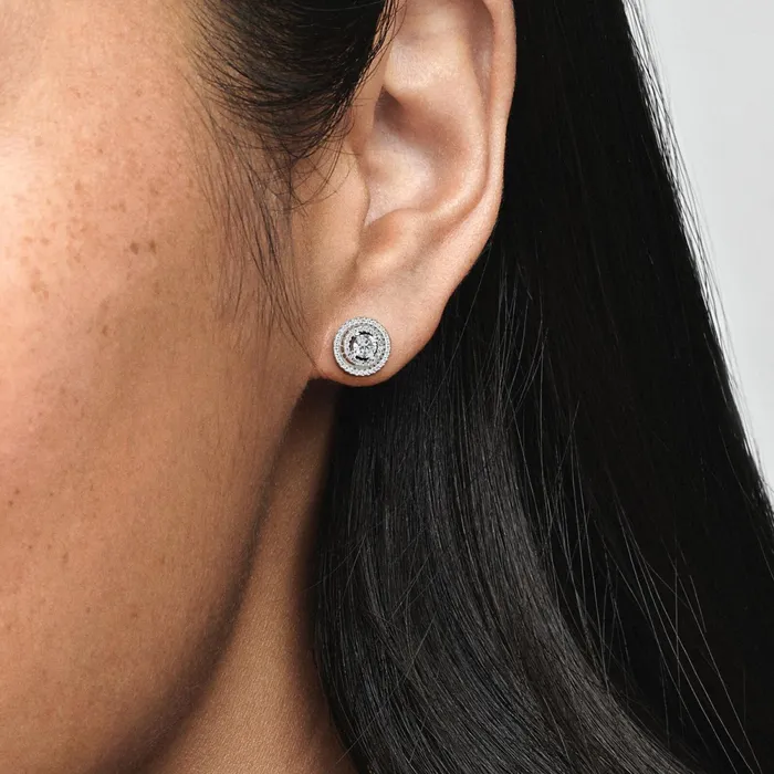 Stud Earrings Women Pandora Sparkling Double Halo Stud Earrings