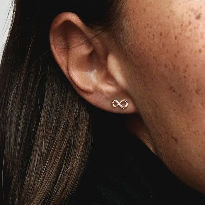 Stud Earrings Women Pandora Sparkling Infinity Stud Earrings Rose Gold Plated