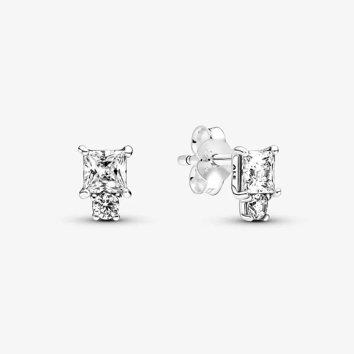 Stud Earrings Women Pandora Sparkling Round and Square Earrings
