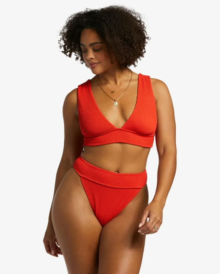 Summer High Plunge Bikini Top Red Aloha Women Billabong Bikinis