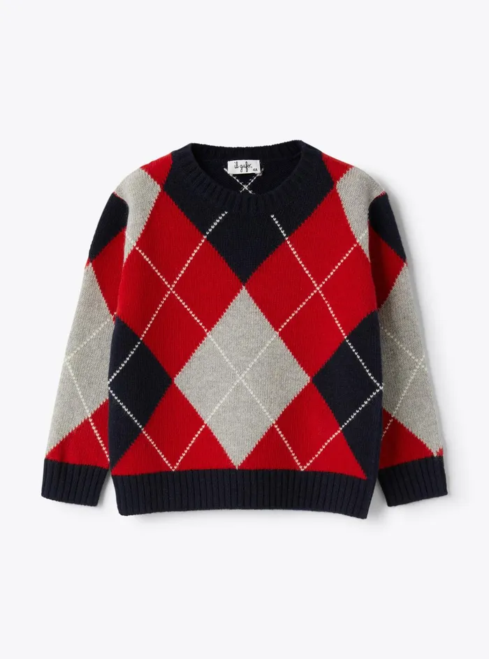 Sweaters And Cardigans Boy 216 Il Gufo Wool Sweater With A Diamond Pattern