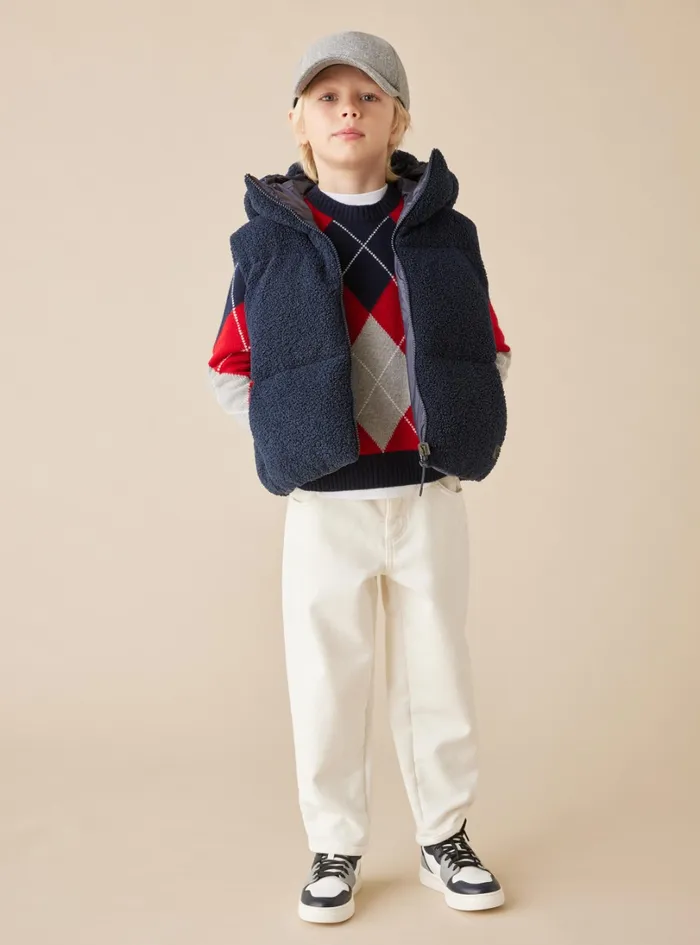 Sweaters And Cardigans Boy 216 Il Gufo Wool Sweater With A Diamond Pattern