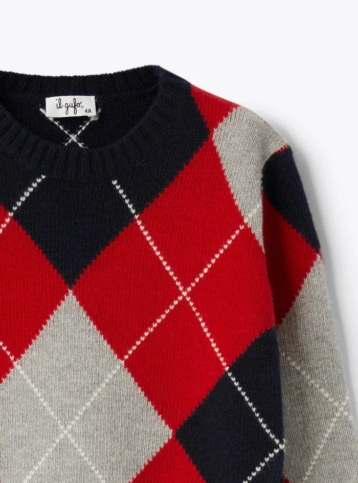 Sweaters And Cardigans Boy 216 Il Gufo Wool Sweater With A Diamond Pattern