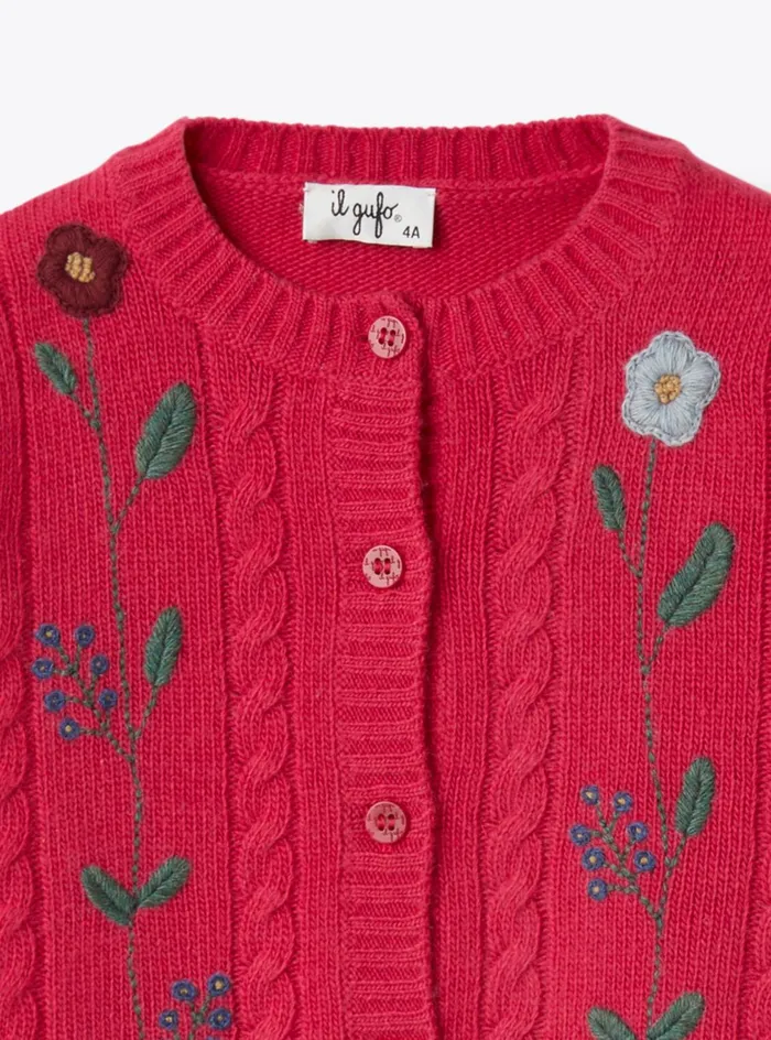 Sweaters And Cardigans Girl 216 Il Gufo Wool Cardigan With Embroidered Flowers