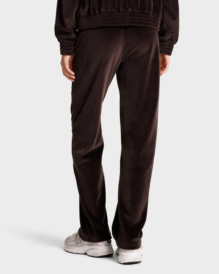 Sweatpants Men Sporty and Rich NY Crest Velour Track Pant 8211 ChocolateCream