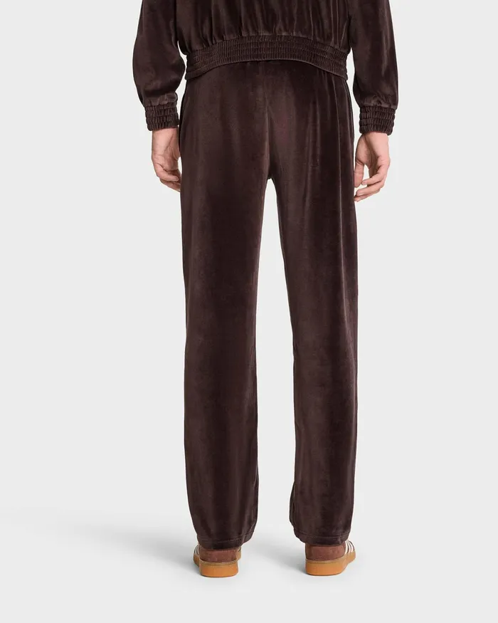 Sweatpants Men Sporty and Rich NY Crest Velour Track Pant 8211 ChocolateCream