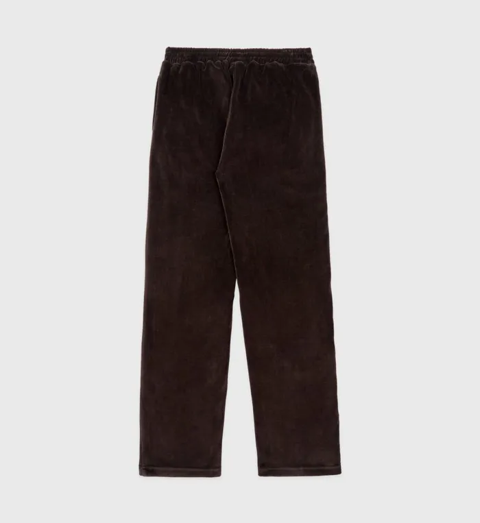 Sweatpants Men Sporty and Rich NY Crest Velour Track Pant 8211 ChocolateCream