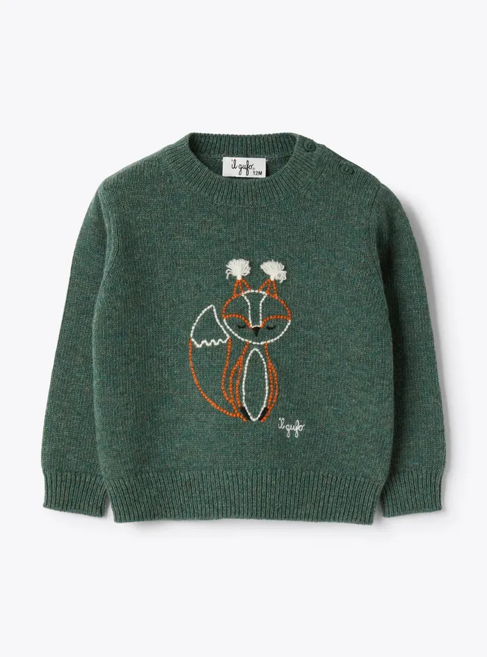 Sweatshirts And Sweaters Baby 036Girl 216 Il Gufo Wool Sweater With Fox Embroidery