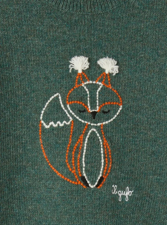 Sweatshirts And Sweaters Baby 036Girl 216 Il Gufo Wool Sweater With Fox Embroidery