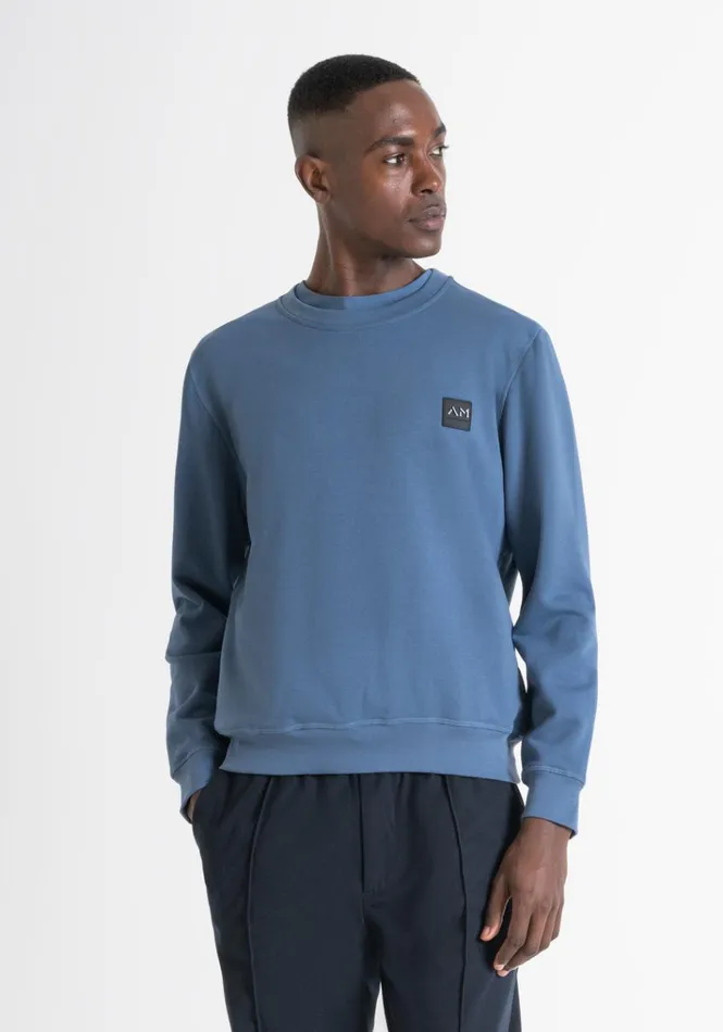 Sweatshirts Men Antony Morato Regular Fit Sweatshirt In Sustainable Blue Cotton Blend Fabric With Logo Worker Avio