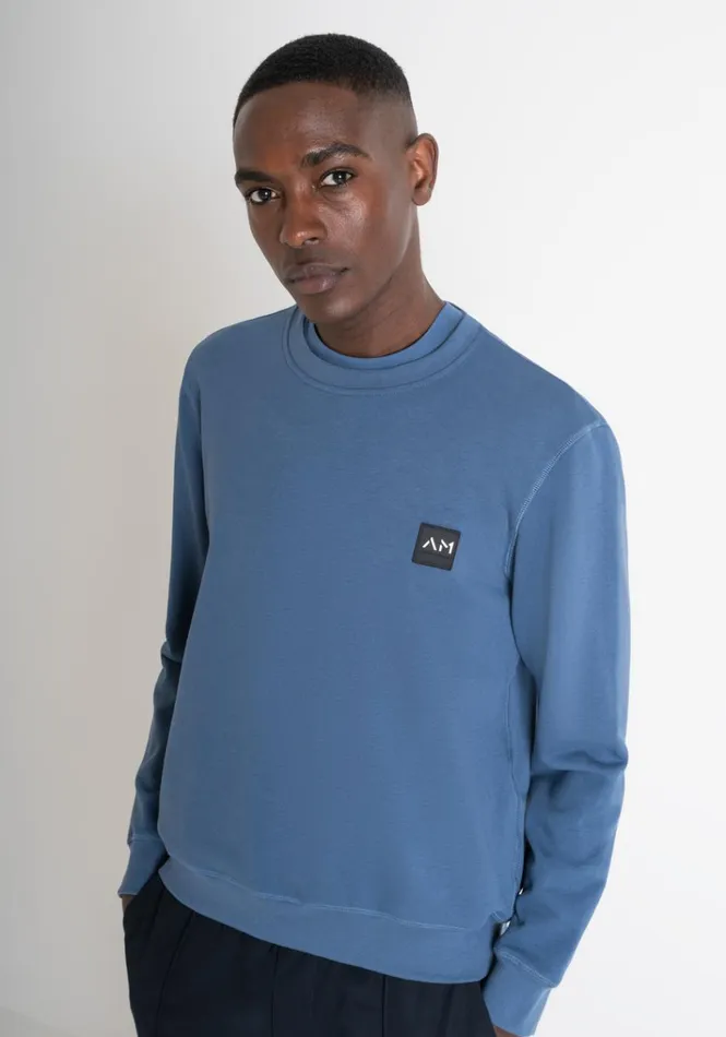 Sweatshirts Men Antony Morato Regular Fit Sweatshirt In Sustainable Blue Cotton Blend Fabric With Logo Worker Avio