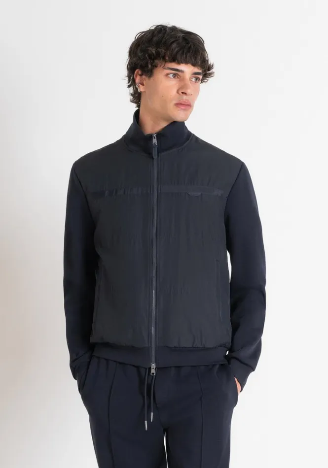 Sweatshirts Men Antony Morato Slim Fit Sweatshirt With Zip In Blue Cotton Blend And Contrasting Technical Fabric Blue Ink