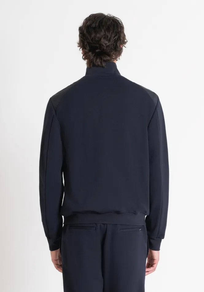 Sweatshirts Men Antony Morato Slim Fit Sweatshirt With Zip In Blue Cotton Blend And Contrasting Technical Fabric Blue Ink