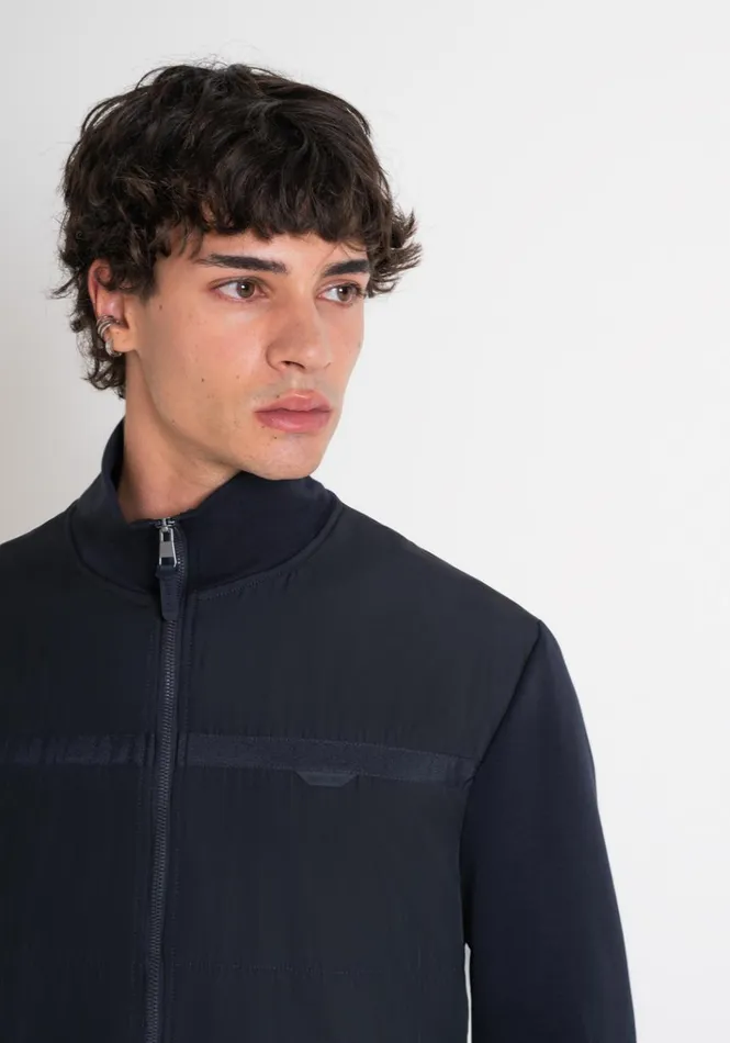 Sweatshirts Men Antony Morato Slim Fit Sweatshirt With Zip In Blue Cotton Blend And Contrasting Technical Fabric Blue Ink
