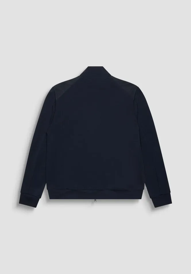 Sweatshirts Men Antony Morato Slim Fit Sweatshirt With Zip In Blue Cotton Blend And Contrasting Technical Fabric Blue Ink
