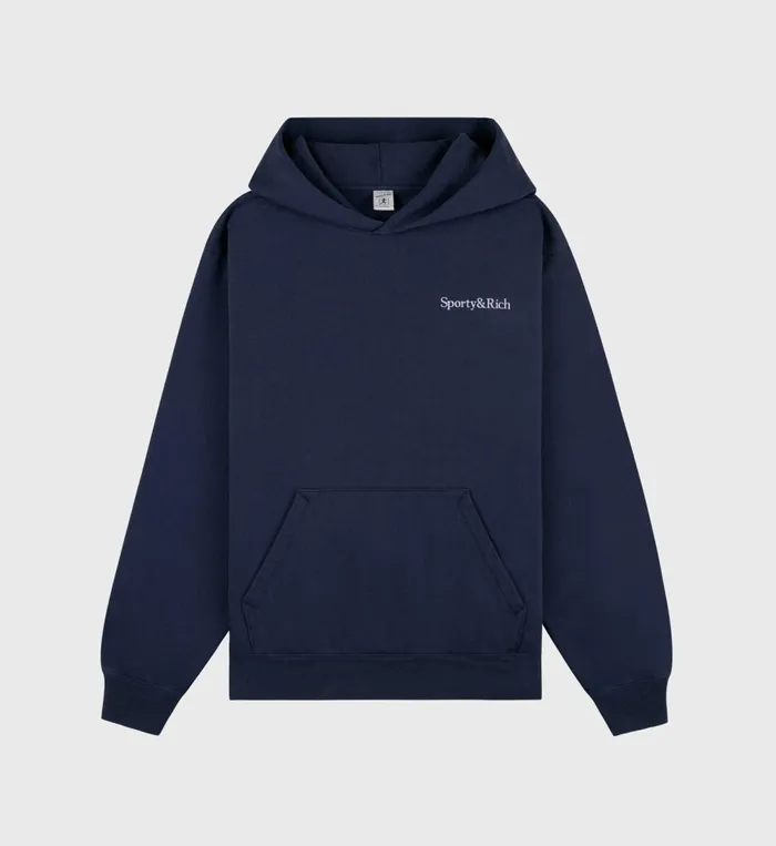 Sweatshirts Men Sporty and Rich Serif Logo Hoodie 8211 NavyWhite
