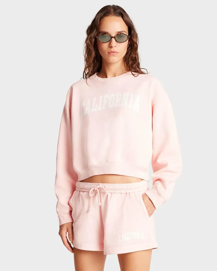 Sweatshirts Women Sporty and Rich California Cropped Crewneck 8211 BalletWhite