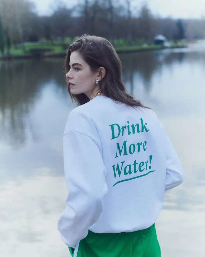 Sweatshirts Women Sporty and Rich Drink More Water Crewneck 8211 WhiteVerde