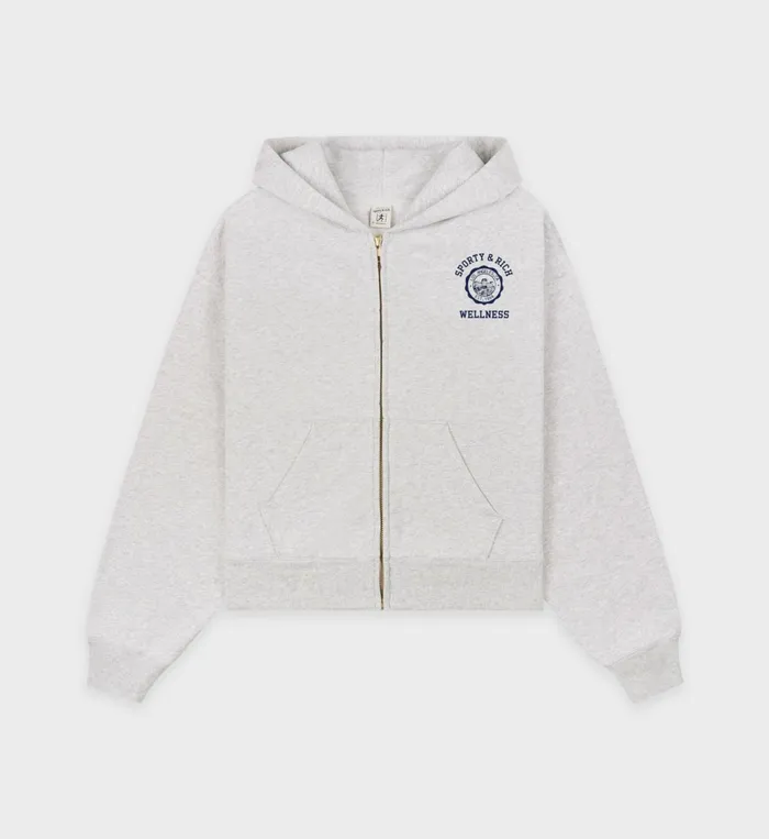 Sweatshirts Women Sporty and Rich Emblem Cropped Zip Hoodie 8211 Heather GrayNavy