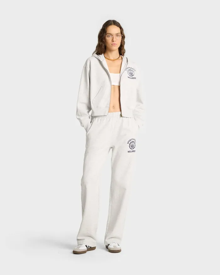 Sweatshirts Women Sporty and Rich Emblem Cropped Zip Hoodie 8211 Heather GrayNavy