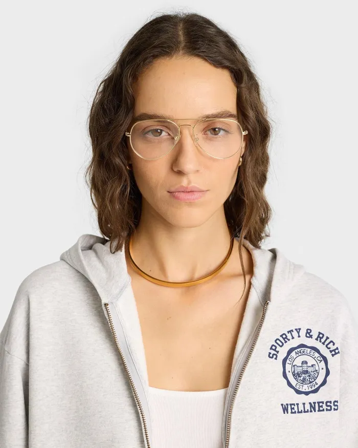 Sweatshirts Women Sporty and Rich Emblem Cropped Zip Hoodie 8211 Heather GrayNavy