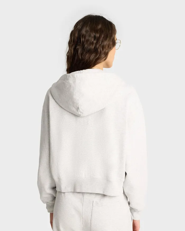 Sweatshirts Women Sporty and Rich Emblem Cropped Zip Hoodie 8211 Heather GrayNavy