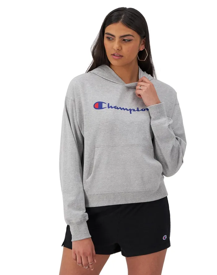 TShirt Hoodie Script Logo Oxford Grey Women Champion Hoodies and Sweatshirts