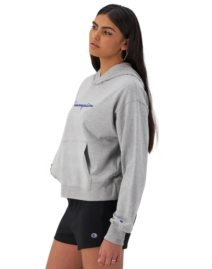 TShirt Hoodie Script Logo Oxford Grey Women Champion Hoodies and Sweatshirts