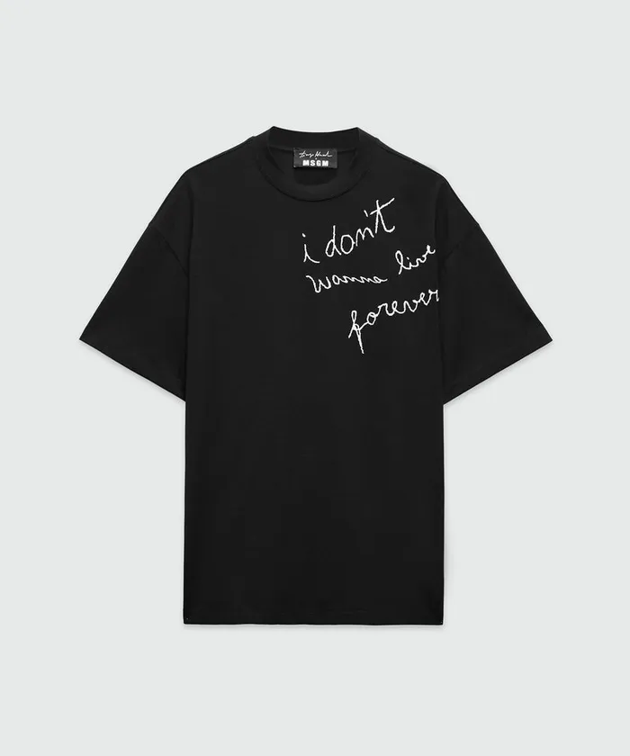 TShirt With 034I Don039t Wanna Live Forever034 Quote Men MSGM Tshirts
