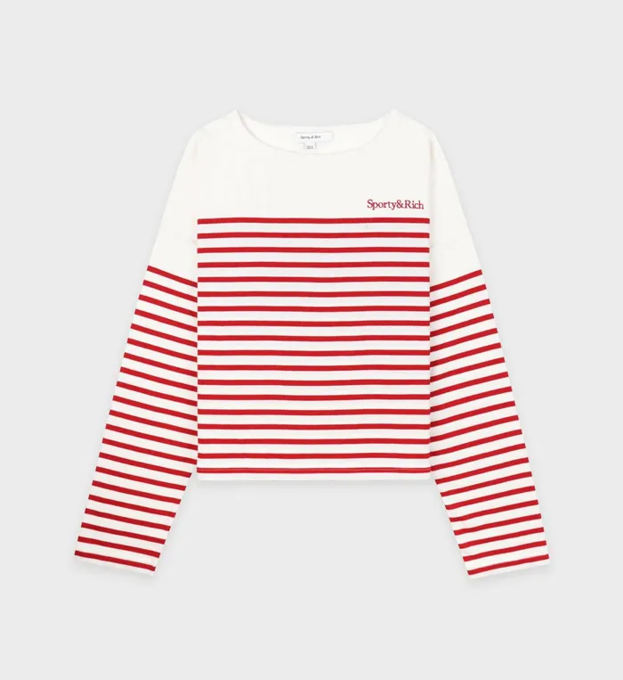 TShirts and Tops Women Sporty and Rich Serif Logo Mariniere Sweater 8211 Off WhiteRed Stripe