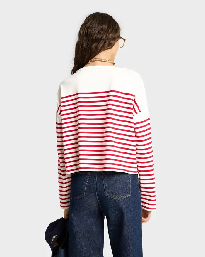 TShirts and Tops Women Sporty and Rich Serif Logo Mariniere Sweater 8211 Off WhiteRed Stripe