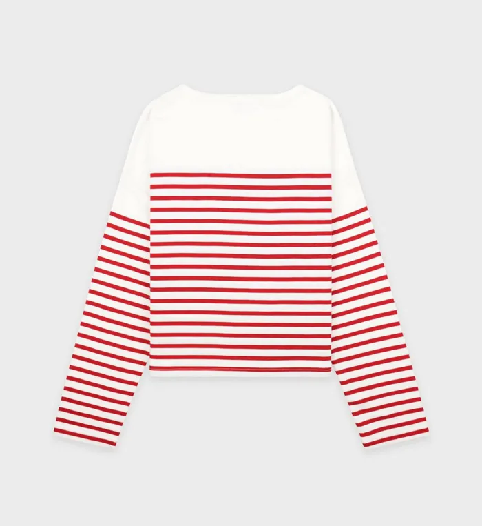 TShirts and Tops Women Sporty and Rich Serif Logo Mariniere Sweater 8211 Off WhiteRed Stripe