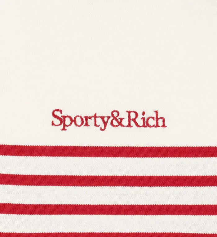 TShirts and Tops Women Sporty and Rich Serif Logo Mariniere Sweater 8211 Off WhiteRed Stripe