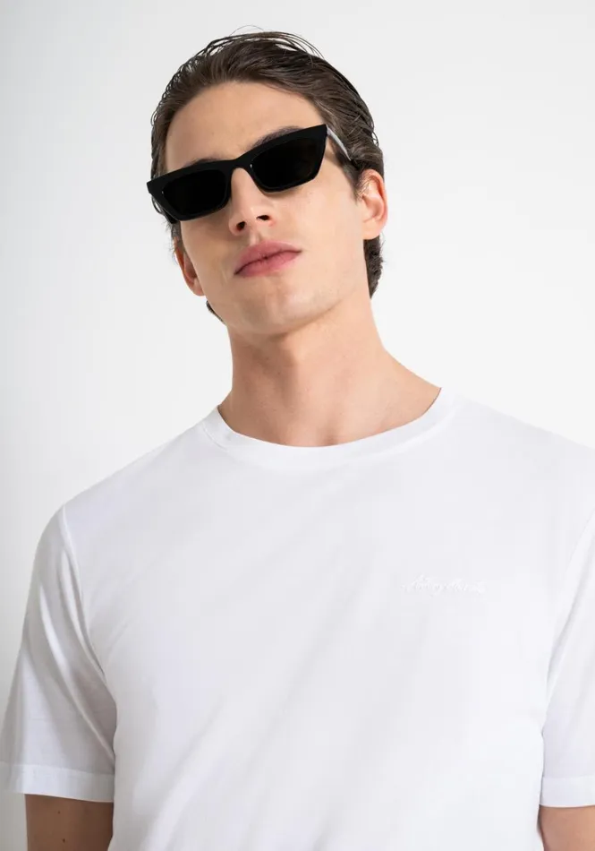 TShirts And Polo Men Antony Morato Regular Fit Cotton Viscose Logo Tone On Tone TShirt White TShirts And Polo Men Antony Morato Regular Fit Cotton Viscose Logo Tone On Tone TShirt White