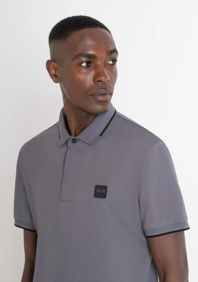TShirts And Polo Men Antony Morato Regular Fit Polo TShirt In Cotton Pique With Logo Anthracite
