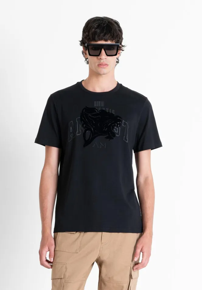 TShirts And Polo Men Antony Morato Regular Fit TShirt In Cotton Jersey With SpongeEffect Print Black