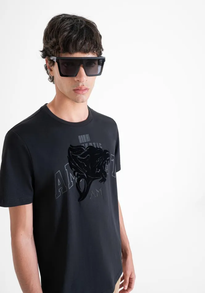 TShirts And Polo Men Antony Morato Regular Fit TShirt In Cotton Jersey With SpongeEffect Print Black
