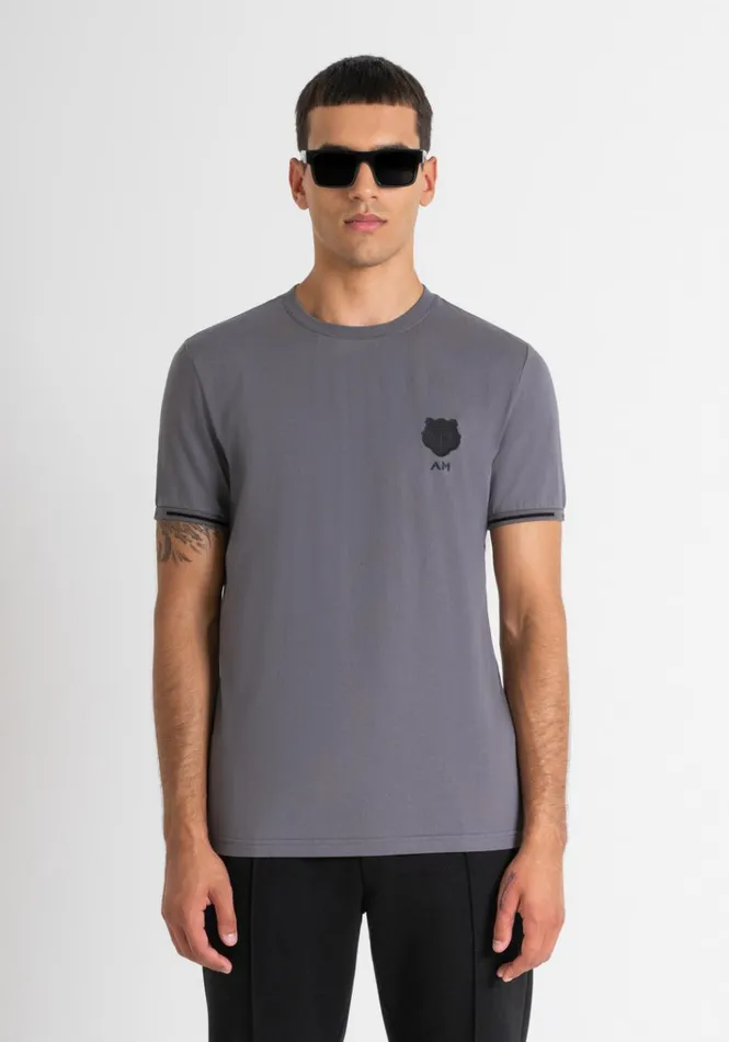 TShirts And Polo Men Antony Morato Slim Fit Cotton Jersey TShirt With Rubberized Logo Anthracite