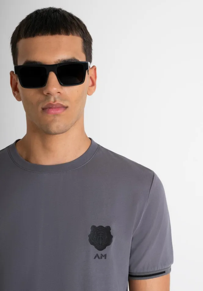 TShirts And Polo Men Antony Morato Slim Fit Cotton Jersey TShirt With Rubberized Logo Anthracite