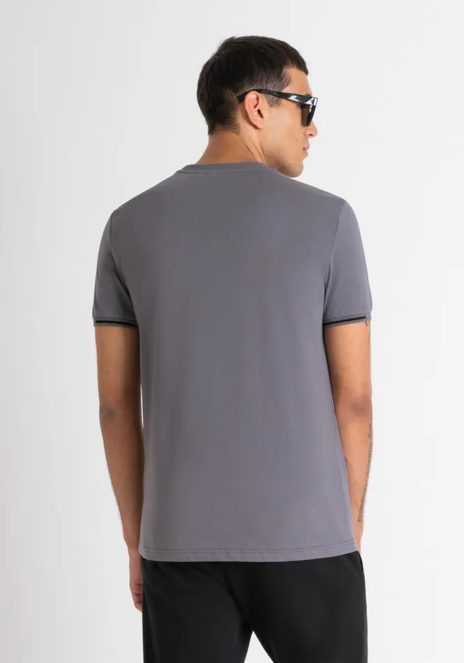 TShirts And Polo Men Antony Morato Slim Fit Cotton Jersey TShirt With Rubberized Logo Anthracite