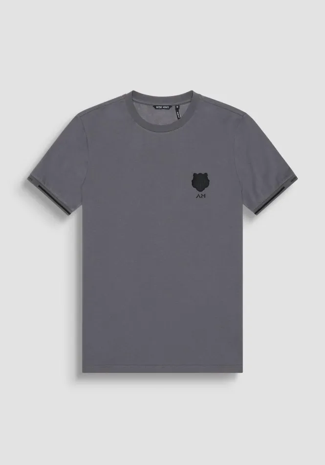 TShirts And Polo Men Antony Morato Slim Fit Cotton Jersey TShirt With Rubberized Logo Anthracite