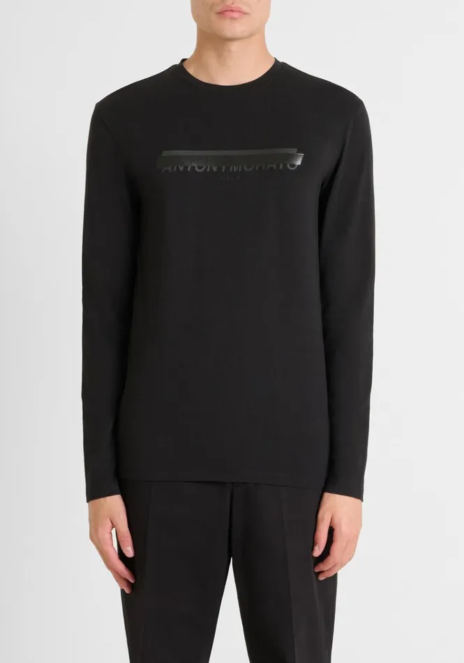 TShirts And Polo Men Antony Morato Super Slim Fit Stretch Cotton TShirt With Logo Print Black TShirts And Polo Men Antony Morato Super Slim Fit Stretch Cotton TShirt With Logo Print Black