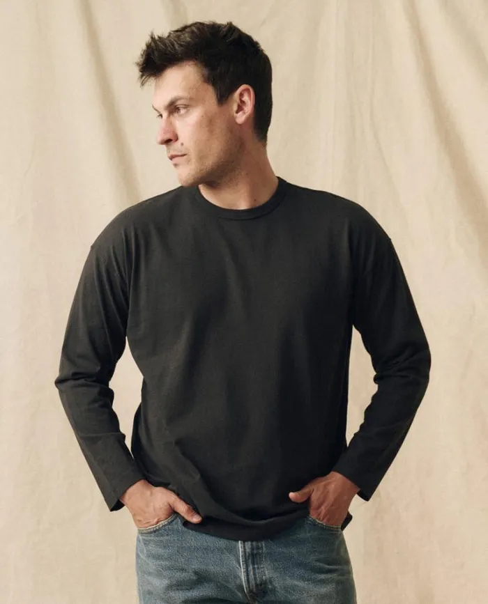 Tshirts Men039s The Great The Men039s Pure Knits Long Sleeve Boxy Crew Almost Black