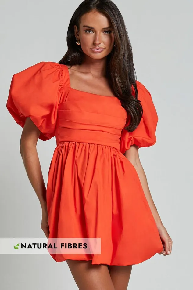 Tamara Mini Dress 8211 Short Puff Sleeve Ruched Dress In Orange Women Showpo Conscious