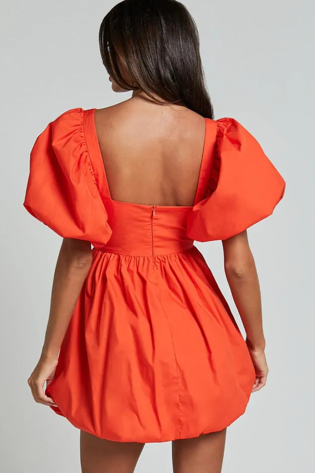 Tamara Mini Dress 8211 Short Puff Sleeve Ruched Dress In Orange Women Showpo Conscious